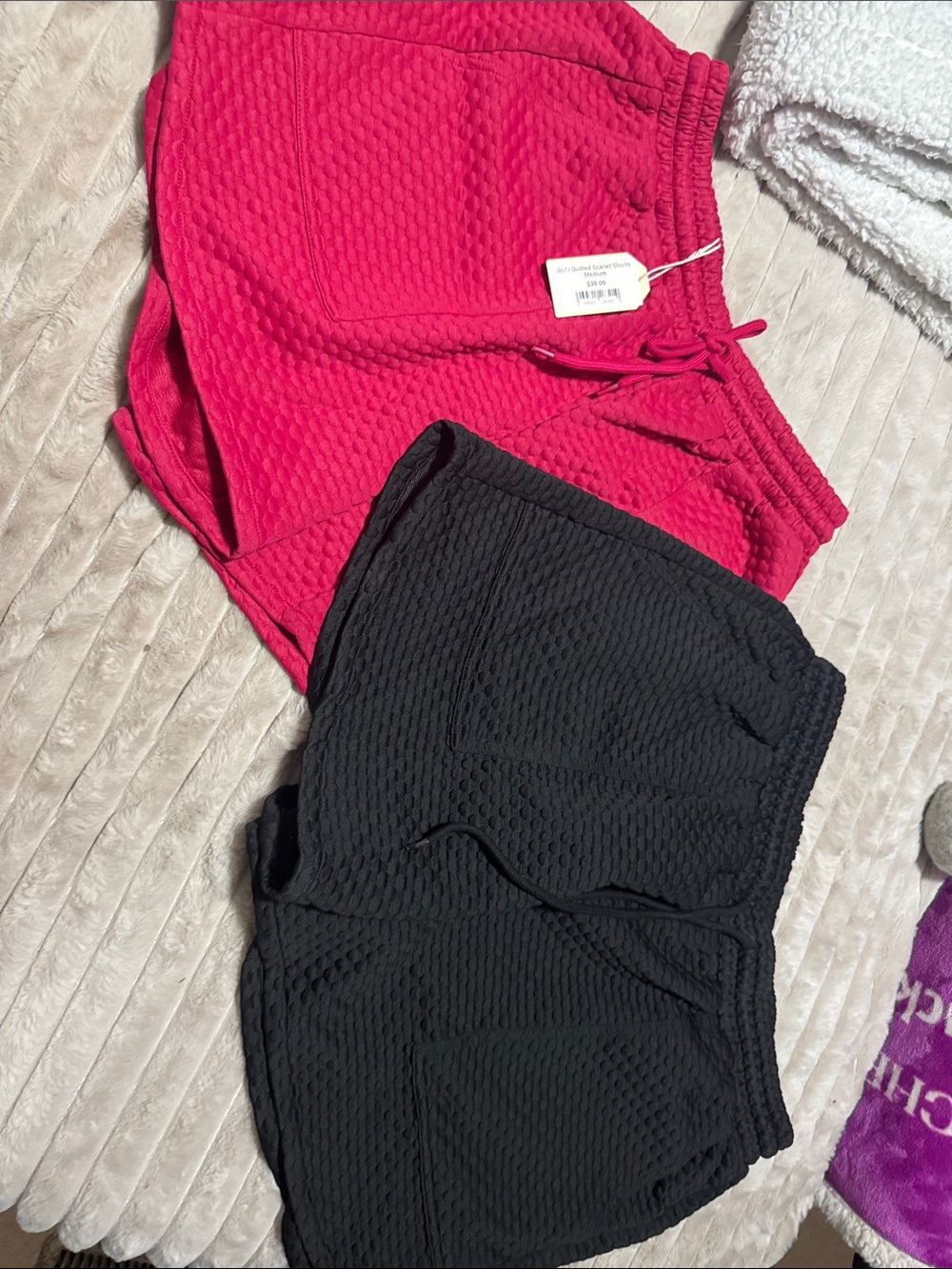 JODIFL Women's Textured Drawstring Shorts in Hot Pink and Black